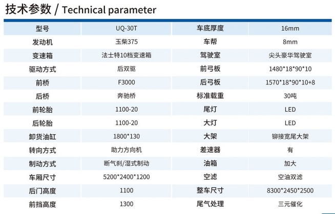 UQ-30T礦用運輸車技術參數